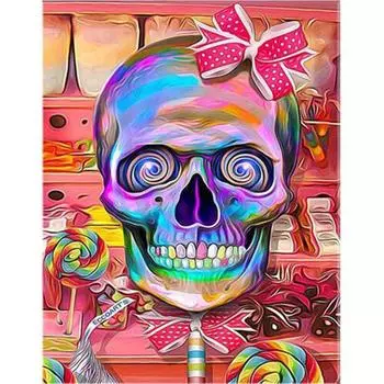 5D DIY Алмазная вышивка Красочный череп Леденец Алмазная картина Вышивка крестом Мозаика Декор Подарок 20X30CM