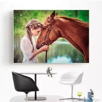 5D DIY Алмазная вышивка Красота и лошадь Алмазная картина Вышивка крестиком Полный круглый горный хрусталь 20X30CM