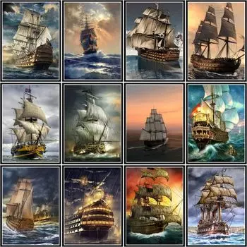 5d Diy Алмазная вышивка крестиком парусный пейзаж мозаика полная круглая алмазная живопись морская декоративная живопись Full Round 20x30CM