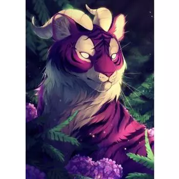 5D DIY Алмазная вышивка Лес Фиолетовый Тигр Алмазная картина Вышивка крестом Полная Алмазная Алмазная мозаика Украшение для дома Full Square (20X30CM)
