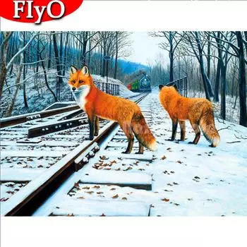 5D DIY Алмазная вышивка Лиса Rhinestone Kit Полный дрель Новое поступление Алмазная картина Животное Мозаика Зимний декор для дома Full Round (20X30CM)