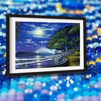 5D DIY Алмазная вышивка Лунный свет Пляж Алмазная картина Вышивка крестом Горный хрусталь Мозаика Украшение 20X30CM
