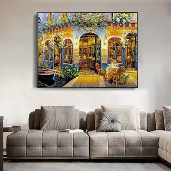 5D DIY Алмазная вышивка Магазин на балконе Алмазная картина Вышивка крестом Горный хрусталь Мозаика Декор 20X30CM