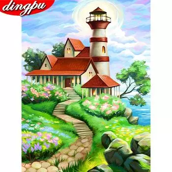 5D DIY Алмазная вышивка Маяк Полная дрель Алмазная картина Пейзаж 20X30CM