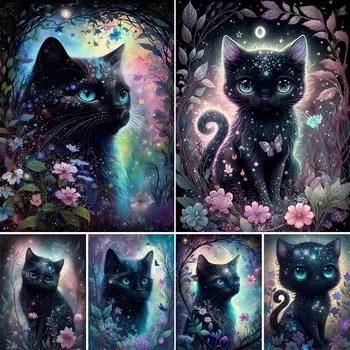 5D Diy Алмазная вышивка милый черный кот и цветы полная дрель алмазная живопись рукоделие вышивка крестиком домашний декор J3605 Full Round 20x30CM