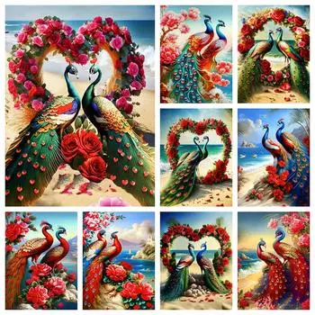 5D DIY Алмазная вышивка Павлин Животное Алмазная мозаика Пион Цветок Вышивка крестом Картина Море Подарок ручной работы Full Round 20X30CM