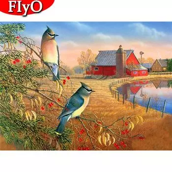 5D DIY Алмазная вышивка Птица Вышивка крестом Rhinestone Kit Алмазная картина Животное Мозаика Дом Осеннее украшение Full Round (20X30CM)