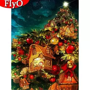 5D DIY Алмазная вышивка Рождественская елка Полный квадратный круглый рукоделие Алмазная картина Пейзаж Дом Ручная работа Настенное искусство Full Round (20X30CM)