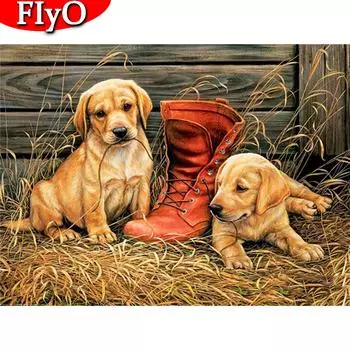 5D DIY Алмазная вышивка Рождественские сапоги Вышивка крестиком Алмазная картина Собака Мозаика Животное Искусство Стразы Рождественский подарок Full Round (20X30CM)
