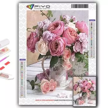 5D DIY Алмазная вышивка Розовые розы Алмазная картина Мозаика Украшение дома Full Round 20X30CM