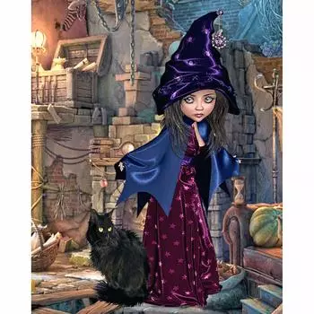 5D DIY Алмазная вышивка украшение дома Ведьма и кошка алмазная живопись вышивка крестом горный хрусталь 20X30CM