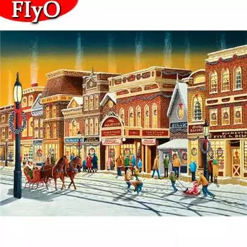 5D DIY Алмазная вышивка Улица Полный квадратный художественный горный хрусталь Алмазная картина Пейзаж Снег Рукоделие Украшение дома Full Round (20X30CM)