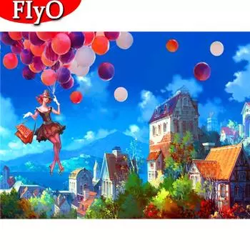 5D DIY Алмазная вышивка Воздушный шар Полный дрель Ручная алмазная живопись Пейзаж Мозаика Украшение дома для дома Full Round (20X30CM)