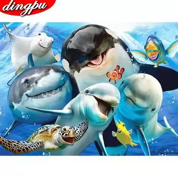 5D DIY Алмазная вышивка Животное Алмазная картина Полный круглый Дельфин Фермерский дом 20X30CM