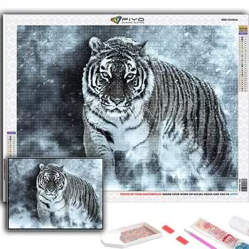 5D DIY Алмазная вышивка Животное Белый Тигр Алмазная картина Мозаика Украшение дома Full Round 20X30CM