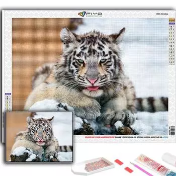 5D DIY Алмазная вышивка Животное Белый Тигр Алмазная картина Мозаика Украшение дома Full Round 20X30CM