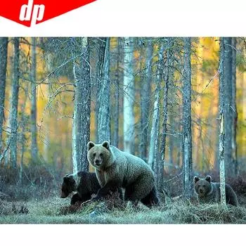 5D DIY Алмазная вышивка Животное Полный круглый Алмазная картина Медведь Мозаика Изображение 20X30CM