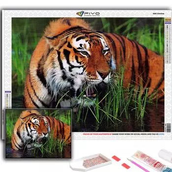 5D DIY Алмазная вышивка Животное Тигр Алмазная картина Мозаика Домашнее украшение Full Round 20X30CM
