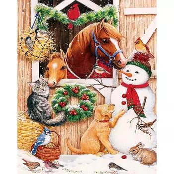 5D DIY Алмазная вышивка Животные и снеговики 3D алмазная живопись вышивка крестиком Мозаичный Декор Рождественский подарок 20X30CM