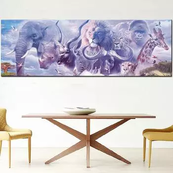 5D DIY алмазная живопись африканский лев слон носорог мир полная круглая алмазная вышивка мозаика хобби A1182 Full Round 20x60CM