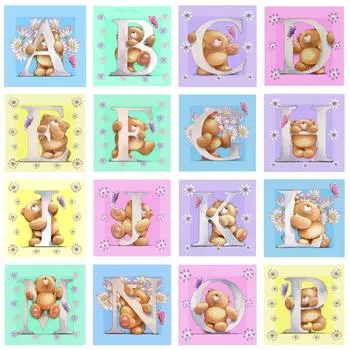 5D DIY алмазная живопись Алфавит мультфильм медведь 26 английские буквы Алмазная мозаика картина из стразов вышивка домашний декор подарок Full Round 20x30CM