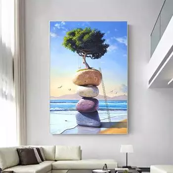 5D Diy алмазная живопись большое дерево на камне, набор крестиков, полная алмазная вышивка, мозаика, художественная картина, декор из страз, подарок Full Round 20x30cm