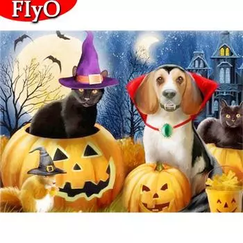 5D DIY Алмазная картина Кошка Новая Алмазная вышивка Собака Мозаика Хэллоуин Подарок ручной работы Настенное искусство Full Round 20X30CM