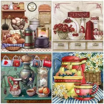 5D Diy алмазная живопись чашка еда полная круглая Алмазная вышивка горный хрусталь мозаика настенные художественные картины для украшения кухни Full Round 20x20CM