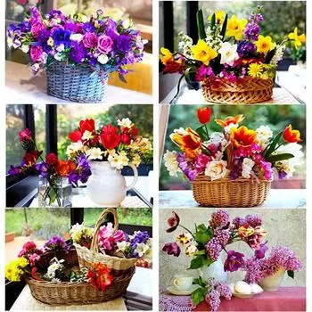 5D DIY алмазная живопись Цветочная корзина Алмазная вышивка пейзажи вышивка крестом полная круглая дрель домашний декор ручной художественный подарок Full Round 15x20CM