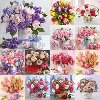 5D DIY алмазная живопись цветок Алмазная вышивка ваза пейзаж вышивка крестиком полная круглая дрель домашний декор ручной художественный подарок Full Round 20x20CM