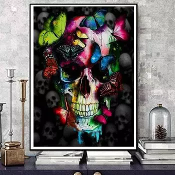 5D Diy алмазная живопись цветок бабочка череп набор полная алмазная вышивка мозаика художественная картина стразы Декор подарок Full Round 20x30cm