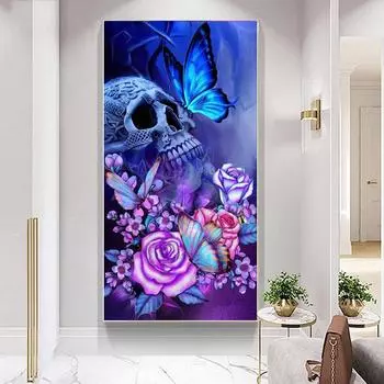 5D Diy алмазная живопись цветок бабочка скелет набор крестиков полная алмазная вышивка мозаика художественная картина стразы Декор подарок Full Round 20x30cm