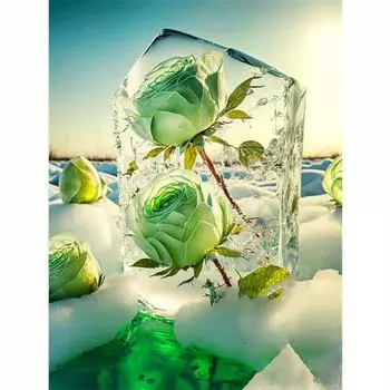 5D Diy алмазная живопись цветок кубик льда зеленая роза вышивка розы картина из горного хрусталя Алмазная мозаика 30x40 см/12x16 дюймов 30x40cm NO Frame