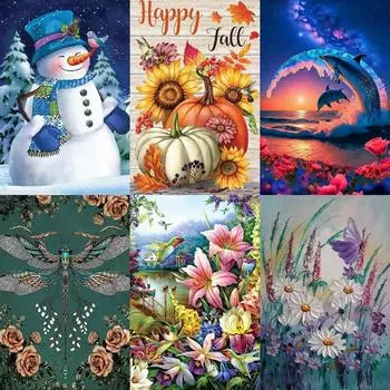 5D DIY алмазная живопись цветок снеговик и дельфин Алмазная вышивка набор крестиков полный горный хрусталь мозаика украшение дома Round 20x30cm