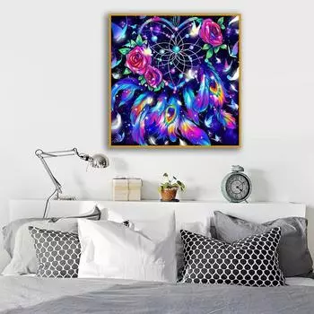 5D Diy алмазная живопись цветы и перья Алмазная вышивка полный набор аниме наборы для вышивки крестом домашний декор подарок ручной работы Round 30x30cm