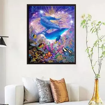5D Diy алмазная живопись Дельфин морской пейзаж набор крестиков полная алмазная вышивка мозаика художественная картина стразы Декор подарок Full Round 20x30cm