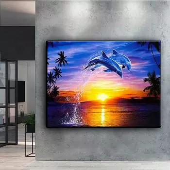 5D Diy алмазная живопись Дельфин пейзаж набор крестиков полная алмазная вышивка мозаика художественная картина стразы Декор подарок Full Round 20x30cm