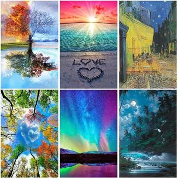 5D Diy алмазная живопись дерево пейзаж закат наборы крестиков полная дрель вышивка мозаика зимняя хрустальная картина домашний декор Full Round 20x30CM