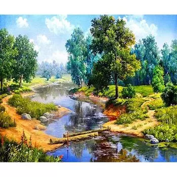5D DIY Алмазная картина Дерево Вода Вышивка Крестом Горный хрусталь Мозаика Домашний декор 20X30CM