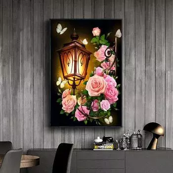 5D Diy алмазная живопись фонари бабочка набор крестиков полная алмазная вышивка мозаика художественная картина стразы Декор подарок Full Round 20x30cm