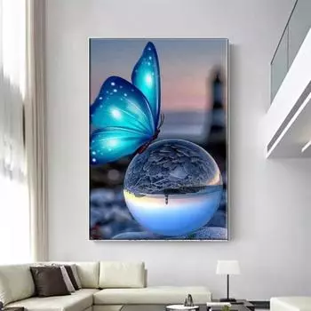 5D Diy алмазная живопись Голубая бабочка сцена набор крестиков полная алмазная вышивка мозаика художественная картина стразы Декор подарок Full Round 20x30cm