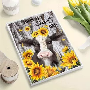 5D Diy алмазная живопись Корова и подсолнух набор крестиков полная алмазная вышивка мозаика художественная картина стразы Декор подарок Full Round 20x30cm