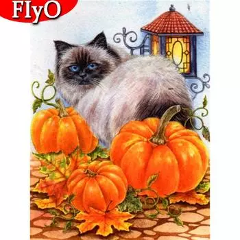 5D DIY алмазная живопись кошка вышивка крестиком Новое поступление алмазная живопись мультфильм горный хрусталь комплект тыква украшение дома Full Round (20X30CM)