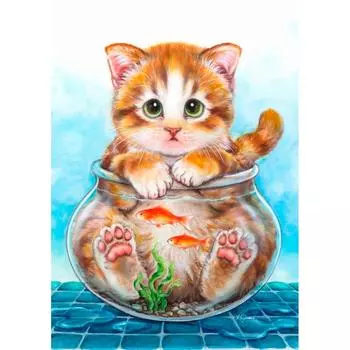 5D DIY алмазная живопись кошки и рыбы в аквариумах животные горный хрусталь наборы крестиков ручная вышивка подарки 20X30CM