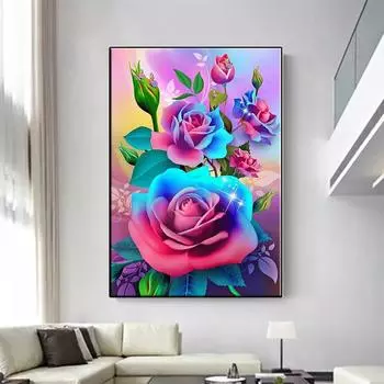 5D Diy алмазная живопись красивые красные цветы набор крестиков полная алмазная вышивка мозаика художественная картина стразы Декор подарок Full Round 20x30cm