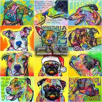 5D DIY алмазная живопись красочная собака искусство горный хрусталь подарок ручной работы Алмазная вышивка животное вышивка крестиком украшение дома Full Round 20X30CM красный