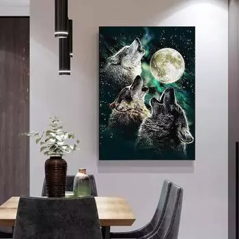 5D DIY алмазная живопись Луна и волк набор для вышивки крестом Мозаика Алмазная вышивка роза полная круглая/квадратная дрель украшение дома Round 30x40cm