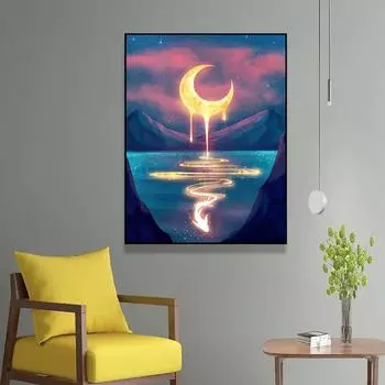 5D DIY алмазная живопись Луна и залив, набор для вышивки крестом, мозаика, алмазная вышивка, роза, полная круглая/квадратная дрель, украшение для дома Round 30x40cm