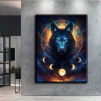 5D Diy алмазная живопись Луна и звезда волк набор крестиков полная алмазная вышивка мозаика художественная картина стразы Декор подарок Full Round 20x30cm