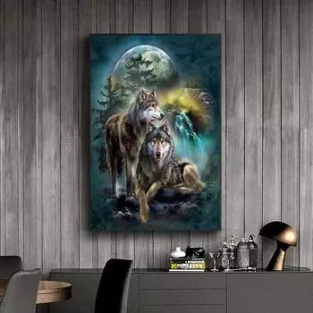 5D Diy алмазная живопись Луна и звезда волк набор крестиков полная алмазная вышивка мозаика художественная картина стразы Декор подарок Full Round 20x30cm